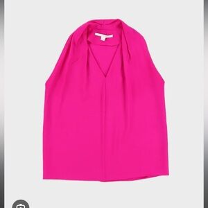 Dvf Nwt pink reagan top blouse in gardenia L satin pleated boho spring designer